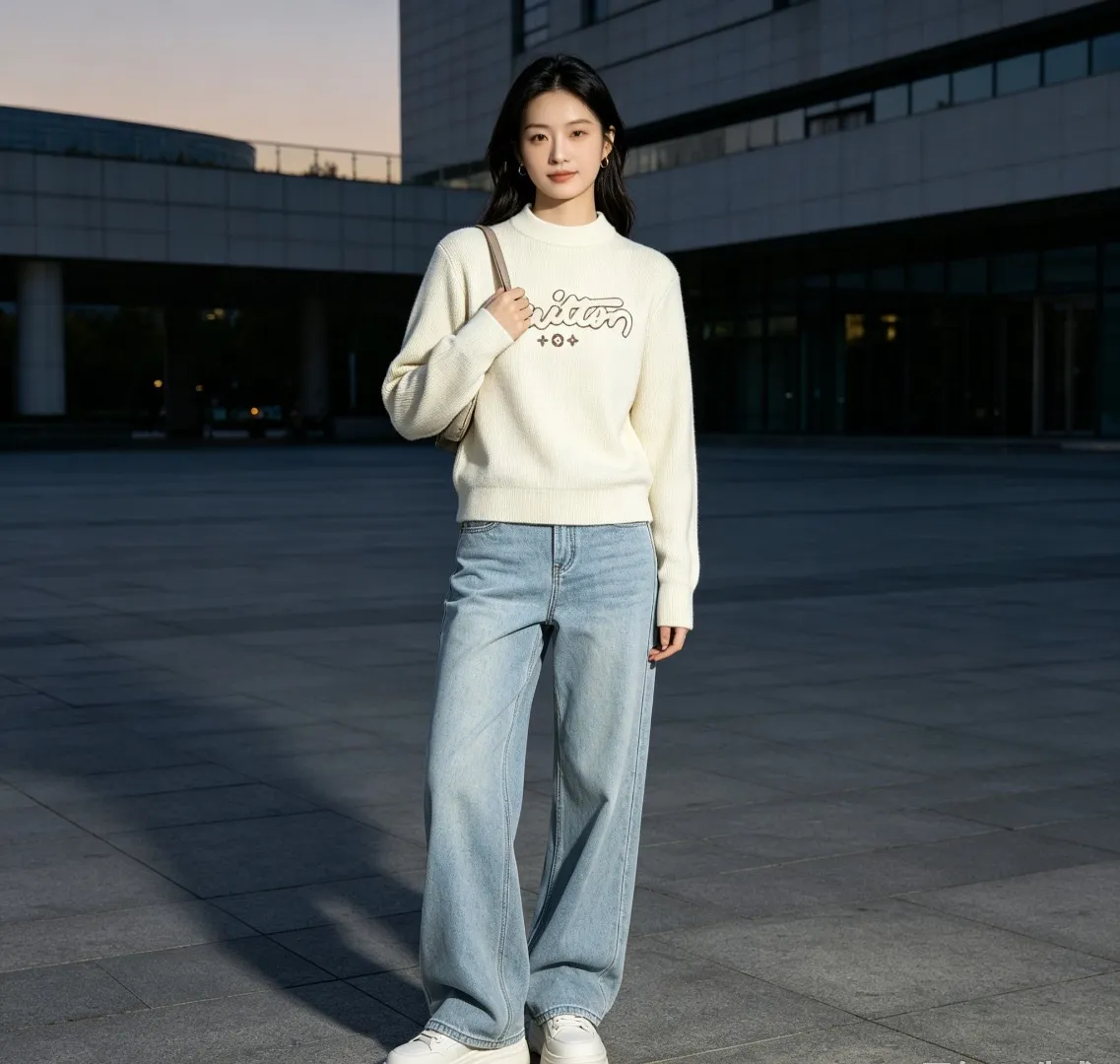 Louis Vuitton/Louis Vuitton signature flocked letter crew neck sweater
